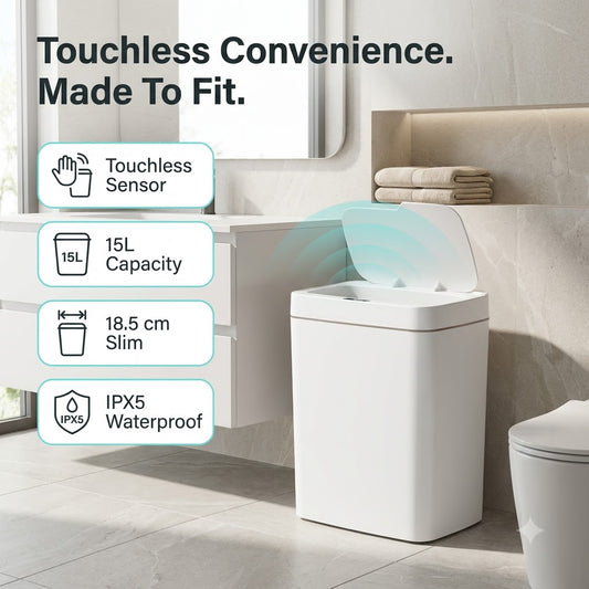 White Touchless 15L Smart Sensor Trash Can