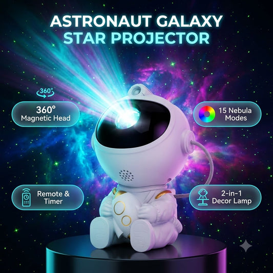 Astronaut Galaxy Star Projector - 360° Magnetic Rotating Night Light